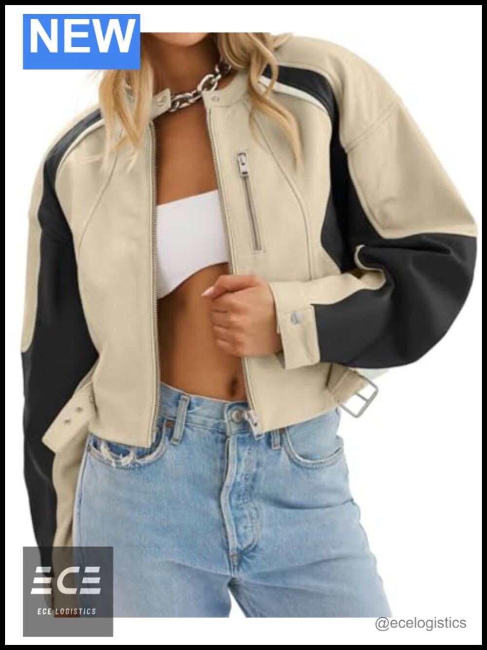 Faux Leather Cropped Bomber Moto Jacket Collarless Zip Fall Coat